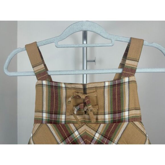 Vintage 50's 60s Brown Plaid Handmade Hand Stitched Girls Jumper Dress Size S - Picture 2 of 3